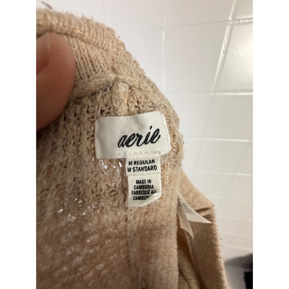 Aerie Waffle Knit Wide Leg Lounge Pants Beige Oatmeal Drawstring Size M Regular - Picture 6 of 7